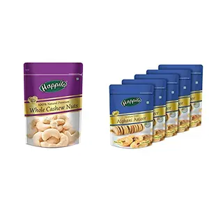 Happilo 100% Natural Premium Whole Cashews 200g & Premium Dried Afghani Anjeer 200g (Pack of 5)