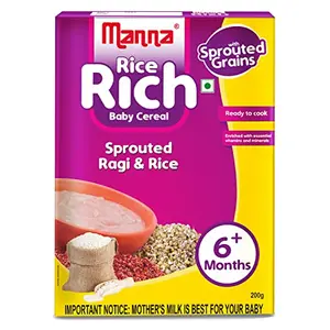 Manna Baby Cereal 200g | Baby Food (6+Months) Sprouted Ragi & Rice | 100% Natural Health Mix | Infant Food