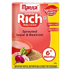 Manna Baby Cereal 200g | Baby Food (6+Months) Sprouted Jowar with Beetroot Powder | 100% Natural Health Mix | Infant Food