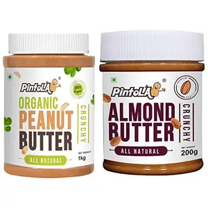 Pintola Organic Peanut Butter (Crunchy) (1kg) + Pintola All Natural Almond Butter (Crunchy) (200g)