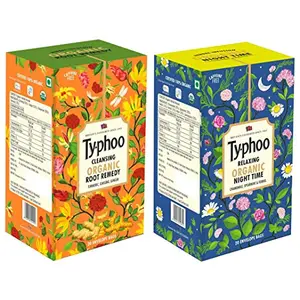 Typhoo Relaxing Organic Night Time Tea Bags (20 Tea Bags) + Typhoo Cleansing Organic Root Remedy Tea Bag (20 Tea Bags)