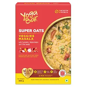 Yogabar Veggie Masala Oats 400g | Masala Oats with 3X More Veggies Pumpkin Watermelon and Chia Seeds That Helps Reduce Cholesterol | Gluten Free Non GMO Diet Food for Weight Loss