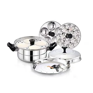 MAHAVIR Stainless Steel Multi Steamer Pot (Silver Induction Compatible)