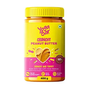 Yogabar Crunchy Peanut Butter Unsweetened | Premium Non GMO Slow Roasted Peanut Butter| No Added Sugar Peanut Butter Crunchy | No Palm Oil & Vegan 400g