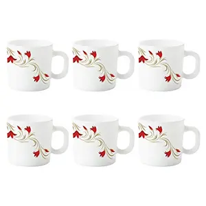 Larah by Borosil Red Lily Opalware Mug Set 6-Pieces White
