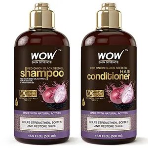 WOW Skin Science Red Onion Black Seed Oil Paraben & Sulfate Free Shampoo and Conditioner Set - All Natural Shampoo and Conditioner Set - Itchy Scalp Shampoo and Conditioner Set for Color Treated Hair
