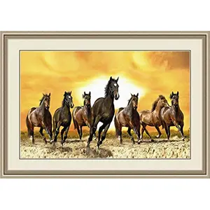 Shine India Seven Horse(4) Canvas Painting as per VASTU with Heavy Duty Frame- 15Inch X 22 Inch ||Small Painting||