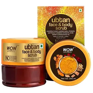 WOW Skin Science Ubtan Face & Body Scrub with Chickpea Flour Almond Shell Powder Safron & Turmeric Extracts Rose Water & Sandalwood Oil Scrub - 200 ml