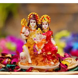 The Razzle Box Shiv Parivar Murti Marble Shiv Parvati Ganesh God Shiva Idol / Mahadev Family Statue / Showpiece - Spiritual Religious Vastu Pooja Gift Item- 4 Inch
