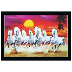 Alura Art N Frames'Sunrise 7 Running Horses Vastu UV Coated Home Decorative Gift Item Framed Painting ( 20 inch X 14 Inch) SANFAK 108