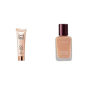 Lakme Complexion Care Face Cream Beige 9g & Perfecting Liquid Foundation Marble Long Lasting Waterproof Full Coverage Lightweight Foundation For Oil Free And Dewy Skin 27 ml