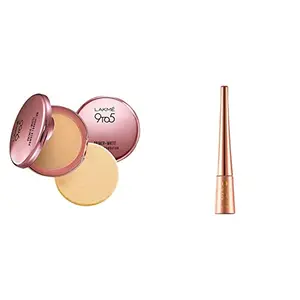 Lakme 9 to 5 Primer with Matte Powder Foundation Compact Ivory Cream 9g and Lakme 9 to 5 Impact Eye Liner Black 3.5ml