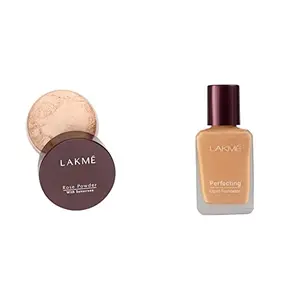 Lakme  Rose Face Powder Soft Pink 40g And Perfecting Liquid Foundation Coral 27ml
