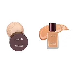 Lakme  Rose Face Powder Soft Pink 40g And Perfecting Liquid Foundation Shell 27ml
