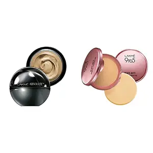 Lakme Absolute Skin Natural Mousse Ivory Fair 01 25g & Lakme 9 to 5 Primer with Matte Powder Foundation Compact Ivory Cream 9g