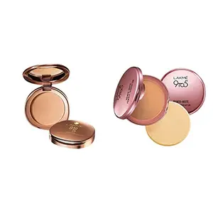 Lakme 9 to 5 Flawless Matte Complexion Compact Melon 8g & Lakme 9 to 5 Primer with Matte Powder Foundation Compact Natural Light 9g