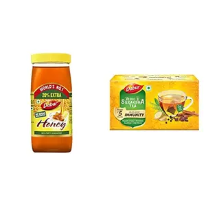Dabur Honey - World's No. 1 Honey Brand - 1 kg ( Get 20% Extra) & DABUR Vedic Suraksha Black Tea Bag 25