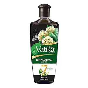 Dabur Vatika Naturals Bhringraj Hair Oil with 7 Ayurvedic Herbs Promotes Hair Growth Provides Strong and Long Hair 300 ml