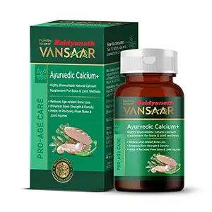 Baidyanath Vansaar Ayurvedic Calcium + | Naturally Sourced Calcium & Hadjod Supplement For Complete Bone Health & Joint Support | Suitable For Men & Women - 60 Tabs Brown