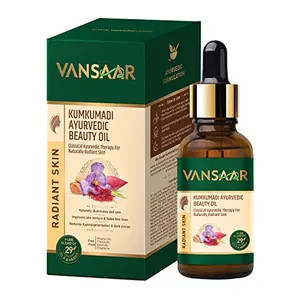 Vansaar Kumkumadi Ayurvedic Beauty Oil | For Visibly Brighter Glowing skin | Treatment of Acne scars Pigmentation Blemishes & Uneven Skin Tone | With Pure Kashmiri Saffron â 30ml