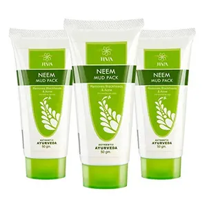 Jiva Neem Mudpack - 50 g - Pack of 3 - For All Skin Types Pure Herbs Used Enriched with Multani Mitti & Neem Cleanses and Brightens Skin