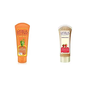 Lotus Herbals Safe Sun 3-In-1 Matte Look Daily Sunblock SPF 40 100g & Lotus Herbals Berry Scrub Strawberry And Aloe Vera Exfoliating Face Wash 120g