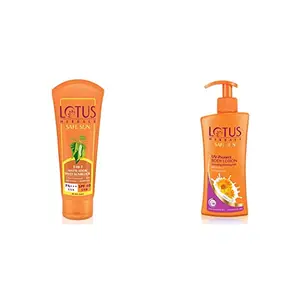Lotus Herbals Safe Sun 3-In-1 Matte Look Daily Sunblock SPF 40 | 100g And Lotus Herbals Safe Sun UV-Protect Body Lotion For Dry Skin 250 ml