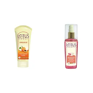 Lotus Herbals Apriscrub Fresh Apricot Scrub 100g & Lotus Herbals Rosetone Rose Petals Facial Skin Toner 100ml