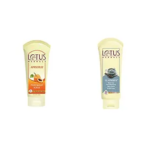 Lotus Herbals Apriscrub Fresh Apricot Scrub 100g & Lotus Herbals Claywhite Black Clay Skin Whitening Face Pack 60g