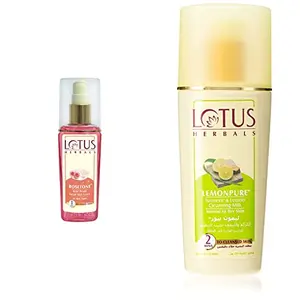 Lotus Herbals Rosetone Rose Petals Facial Skin Toner 100ml And Lotus Herbals Lemonpure Turmeric And Lemon Cleansing Milk 170ml