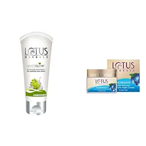 Lotus Herbals White Glow Active Skin Whitening And Oil Control Face Wash 50g And Lotus Herbals Nutranite Skin Renewal Nutritive Night Cream 50g