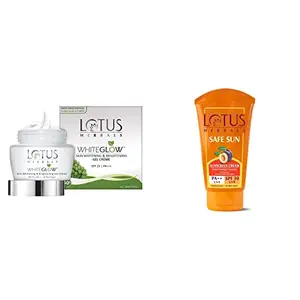 Lotus Herbals Whiteglow Skin Whitening And Brightening Gel Cream SPF-25 40g And Lotus Herbals Safe Sun Block Cream SPF 30 50g