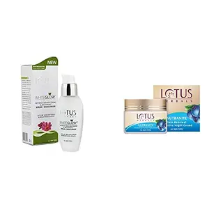 Lotus Herbals White Glow Intensive Skin Serum+ Moisturiser 30ml And Lotus Herbals Nutranite Skin Renewal Nutritive Night Cream 50g