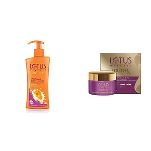 Lotus Herbals Safe Sun UV-Protect Body Lotion For Dry Skin 250 ml And Lotus Herbals YouthRx Anti-Ageing Nourishing Night Creme 50g
