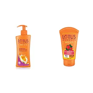 Lotus Herbals Safe Sun UV-Protect Body Lotion For Dry Skin 250 ml And Lotus Herbals Safe Sun Block Cream SPF 20 50g
