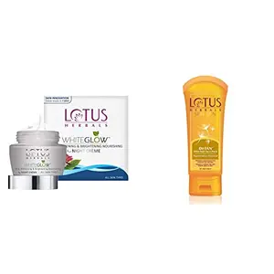 Lotus Herbals White Glow Skin Whitening and Brightening Nourishing Night Creame | 60g And Lotus Herbals Safe Sun De-Tan After Sun Face Pack 100g