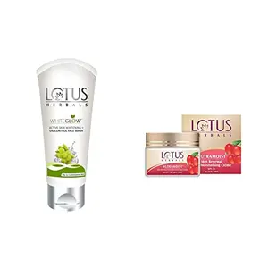 Lotus Herbals White Glow Active Skin Whitening And Oil Control Face Wash 50g And Lotus Herbals Nutramoist Skin Renewal Daily Moisturising Creme SPF 25 50g