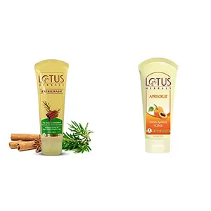 Lotus Herbals Teatreewash Tea Tree and Cinnamon Anti-Acne Oil Control Face Wash 120g And Lotus Herbals Apriscrub Fresh Apricot Scrub 100g