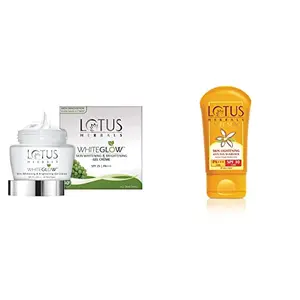 Lotus Herbals Whiteglow Skin Whitening And Brightening Gel Cream SPF-25 40g And Lotus Herbals Safe Sun Skin Lightening Anti-Tan Sunblock Spf 30 50g