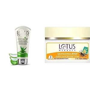 Lotus Herbals Whiteglow 3-In-1 Deep Cleansing Skin Whitening Facial Foam 100g And Lotus Herbals Quincenourish Quince Seed Nourishment Massage Cream 50g