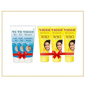 Vicco Turmeric No Pimples Pack  3 Vicco Turmeric Cream with Foam Base(70gm) 3 Vicco Turmeric WSO Cream(60gm)