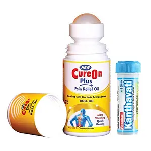 Pitambari Cureon Pain Reliever Roll on (60ml) & Get Kanthavati Cough Relief Pills (12 Pills)