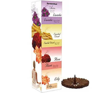 Devdarshan Aura Dry Dhoop Cones (Lavender Sandalwood Rose Lily) 3 Units of 40g Each Fragrance Pack of 12 Units