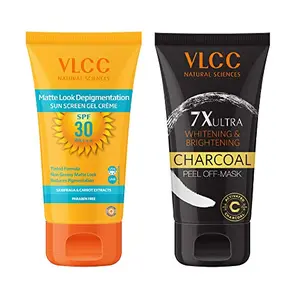 VLCC Vlcc Matte Look Spf 30 Sun Screen Gel Creme (100gm) & 7x Ultra Whitening & Brightening Charcoal Peel Off Mask (100gm) 2 Pieces