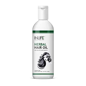 INLIFE Herbal Hair Oil Anti Hair Fall Bhringraj Amalaki Dry Brahmi Sesamum Oil & Other Ayurvedic Herbs - No Parabens 200ml