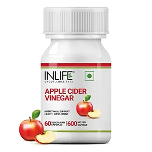INLIFE Apple Cider Vinegar Supplement for Weight Management Metabolism Detox Gut Cleanse & Healthy Digestion Plant Based 600mg - 60 Vegetarian Capsules