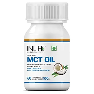 INLIFE Pure MCT Oil C8 C10 Keto Diet Friendly Advanced Products Weight & Fat Management Food Supplement 500mg - 60 Vegetarian Capsules (Pack of 1)