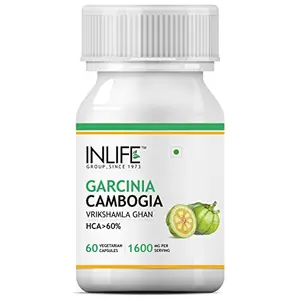INLIFE Pure Garcinia Cambogia Fruit 60% HCA Weight Management Herbs Supplement 1600mg - 60 Vegetarian Capsules