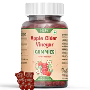 INLIFE Apple Cider Vinegar Gummies with Folic Acid Vitamin B12 Helps in Weight Management Boosts Metabolism and Improves Digestion - 30 Gummies Apple Flavour (30 Count)