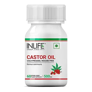 INLIFE Castor Oil Supplement for Hair and Skin Natural Laxative Quick Release 500mg â 60 Liquid Filled Vegetarian Capsules (Pack of 1)